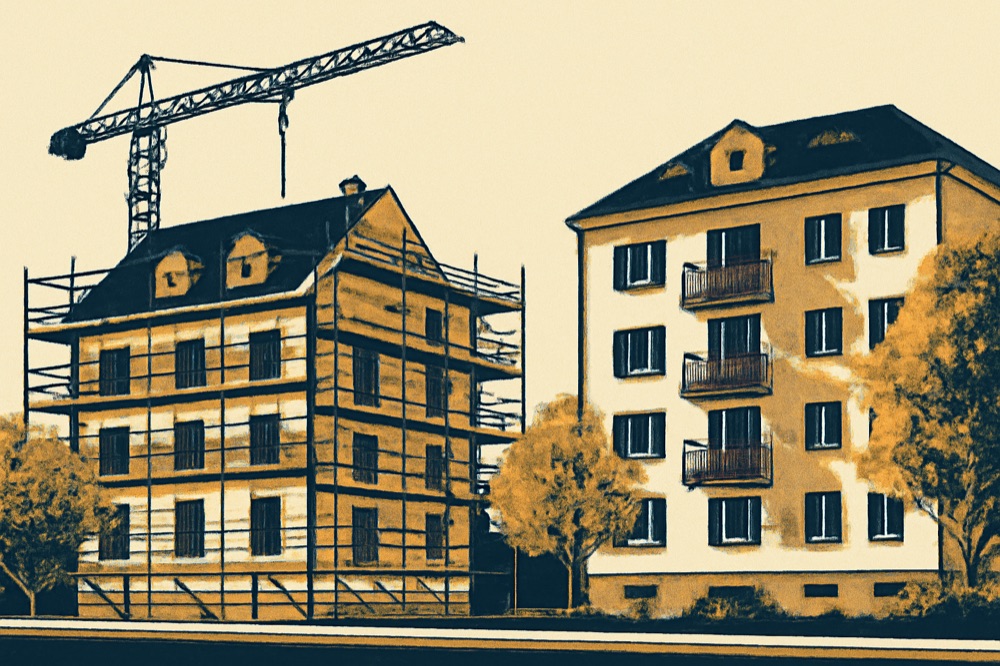 Neubau-Mehrfamilienhaus in Bayern mit Kran