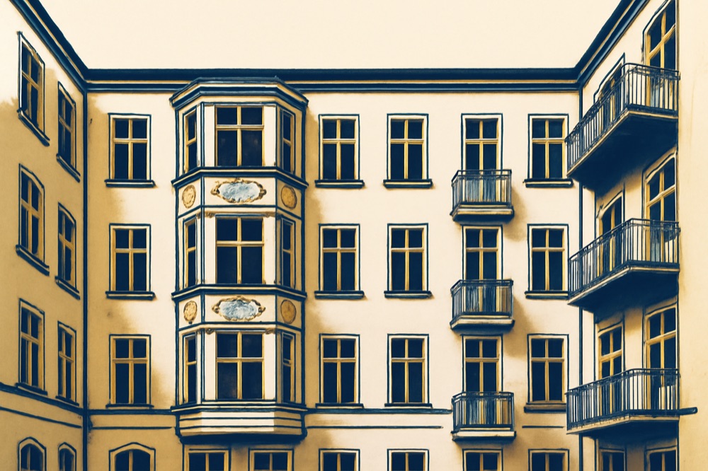 Innenhoffassade eines Berliner Mietshauses mit Balkonen