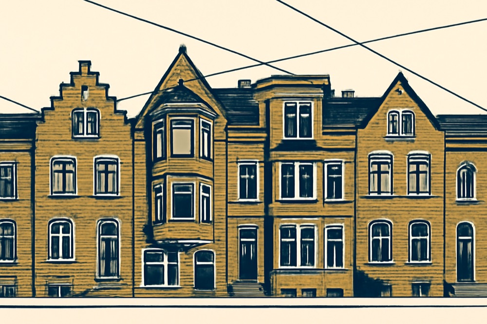 Historic brick apartment façades in Bremen with bay windows and gables