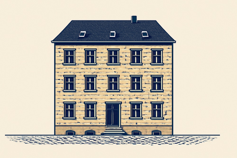 Mehrgeschossiges deutsches Wohnhaus – zweifarbige Architekturillustration