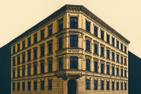 Berlin Mietshaus corner facade suitable for a two‑colour architectural illustration