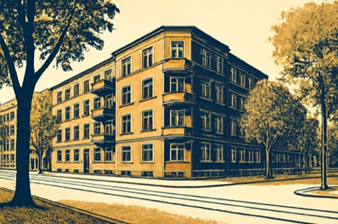 Altbau corner blocks with street trees in inner Hamburg