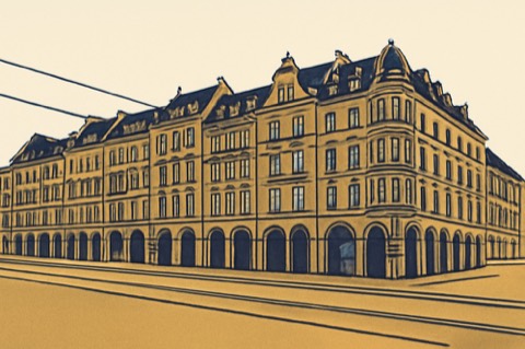 Gründerzeit-Fassaden in Mannheim mit Straßenbahnlinie