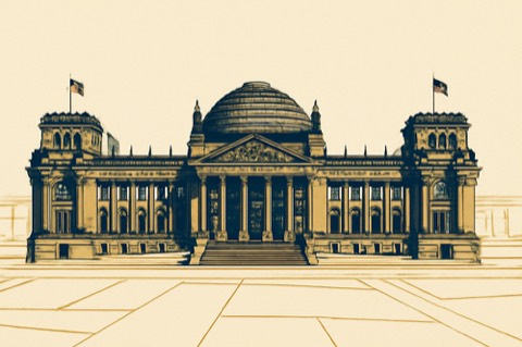 Reichstagsgebfde in Berlin mit stilisierten Liegenschaftskataster-Linien