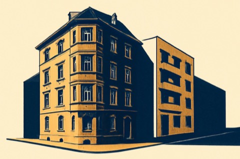 Eckfassade eines Stuttgarter Mietshauses neben einem modernen Neubau