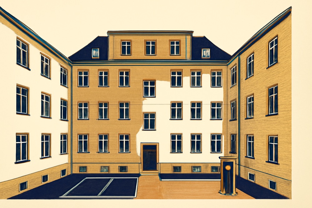 Erfurt courtyard with new top storey and EV charging cabinet