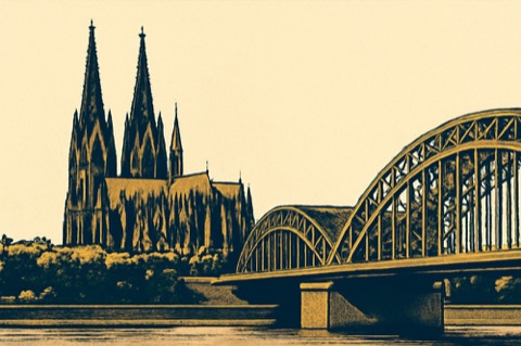Köln — Domtürme und Hohenzollernbrücke