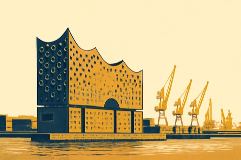 Hamburg — Elbphilharmonie und Hafenkräne