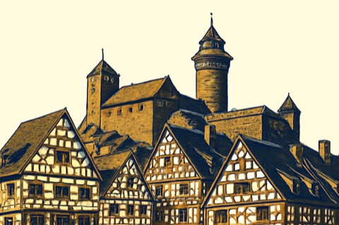 Nürnberg — die Kaiserburg über Fachwerkdächern